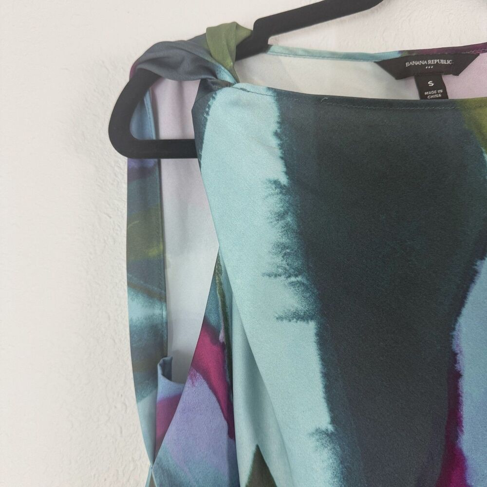 Banana Republic Twist Shoulder Blouse Top Teal Artsy Sleeveless Small Workwear - Picture 2 of 7